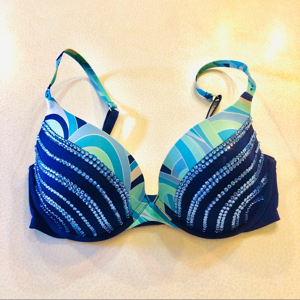 💗 VICTORIA SECRET BIO UPLIFT VERY SEXY CUSTOM BLING 💎 RHINESTONE BRA 34D